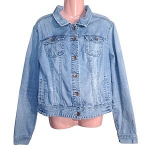 Pimkie Denim Jacket Women's‎ Blue Long Sleeve Distressed Short Casual